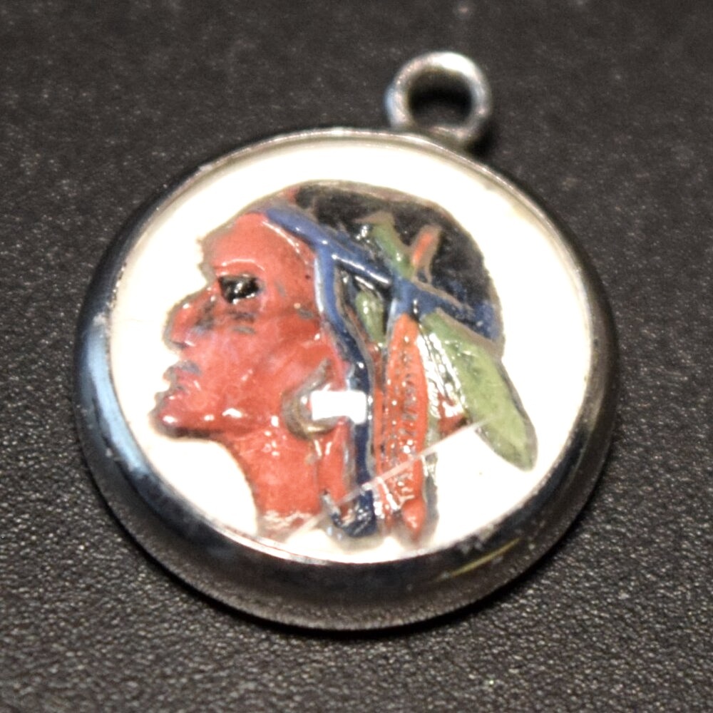 Vintage Sterling Silver Native American Charm Pendant Glass Ethnic Neckl…